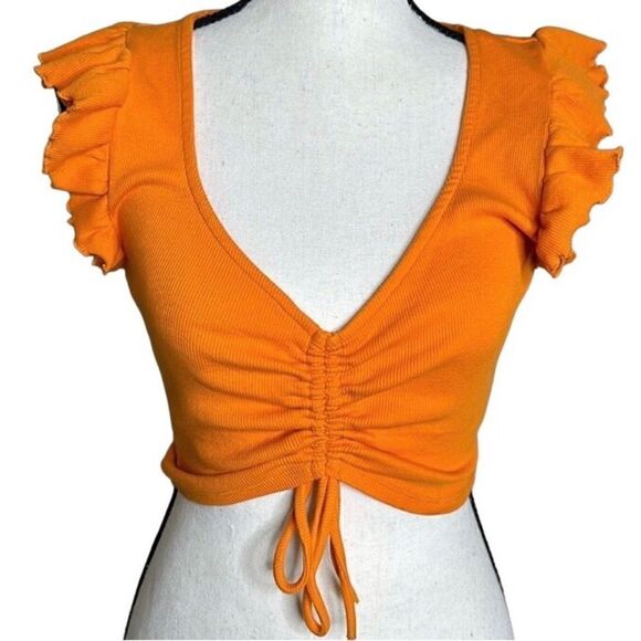 Zara Butterfly Sleeve Knit Cropped Top in Orange Women’s M - Picture 2 of 10